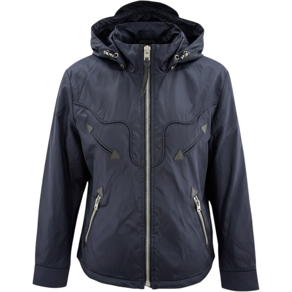 Coach 1941 Womens Navy‎ Metallic Leather Trim Hooded Moto Jacket Size 2 New